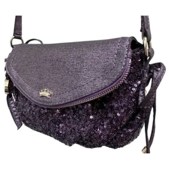 Juicy Couture Sequined Crossbody Handbag Gorgeous Purple Denim Look - Picture 3 of 13